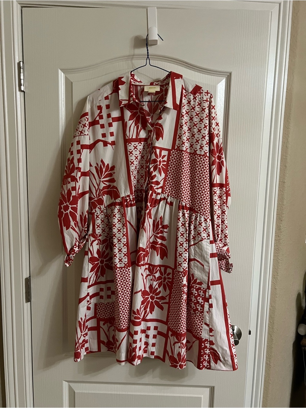 Maeve Red and White Floral Button-Front Shirt Dress